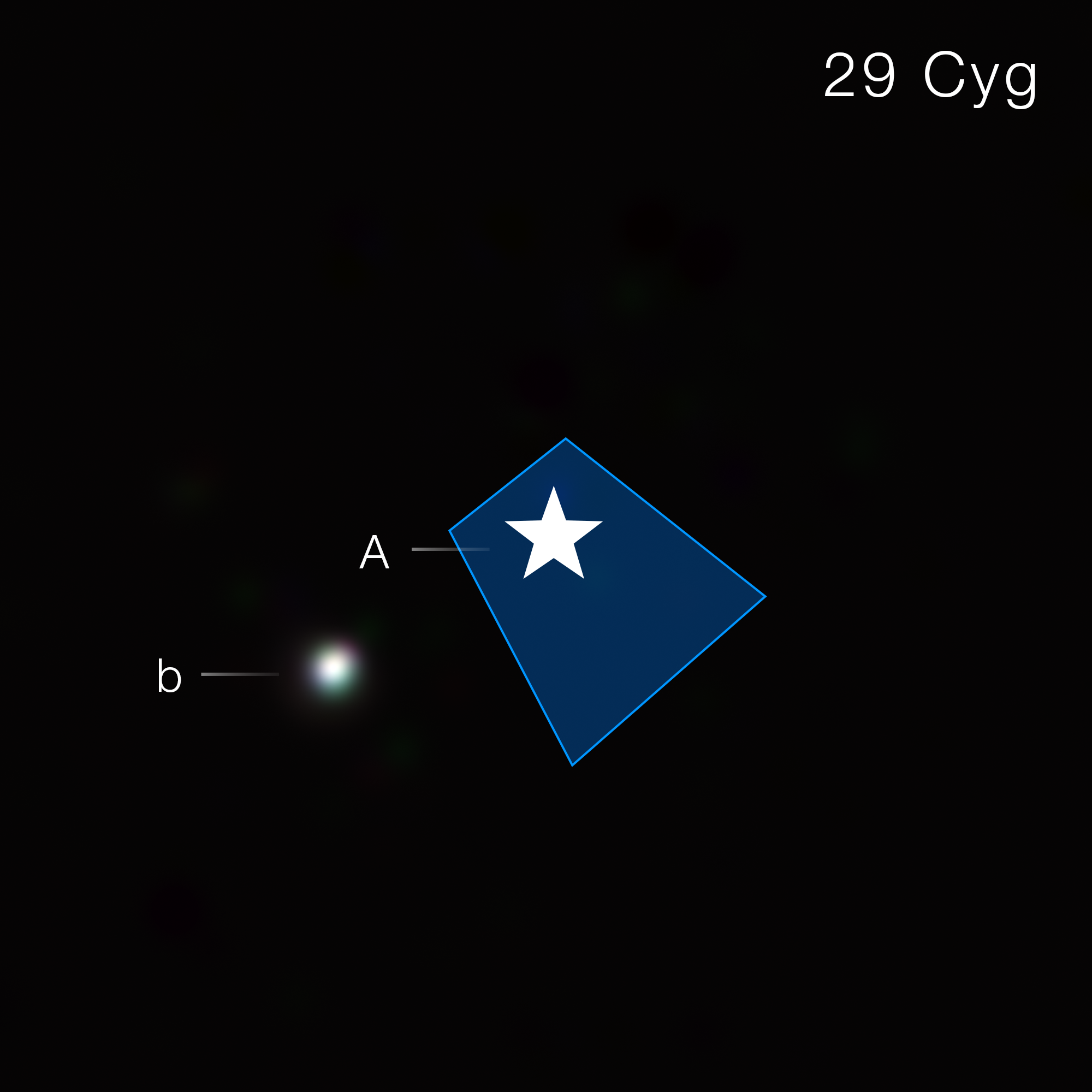 Webb's NIRCam coronagraphic image showing 29 Cygni b as a faint dot to the lower left of its host star