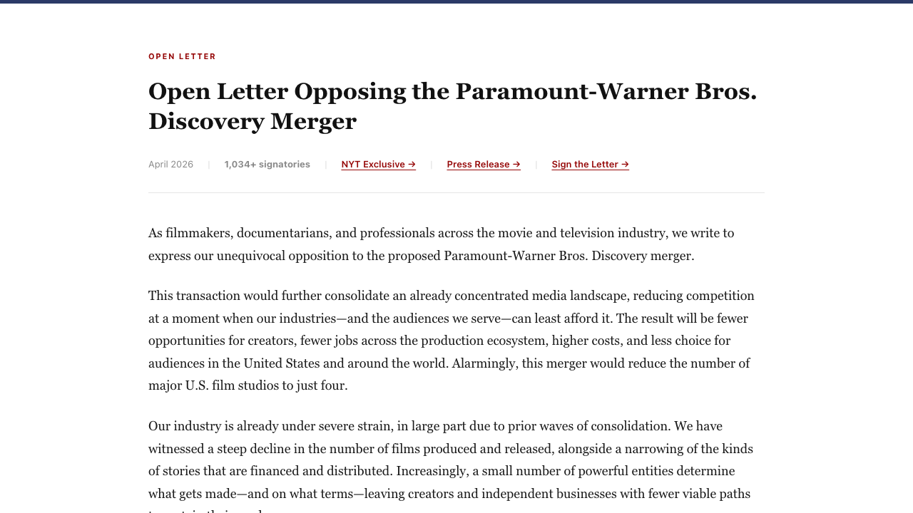 Open letter published at blockthemerger.com