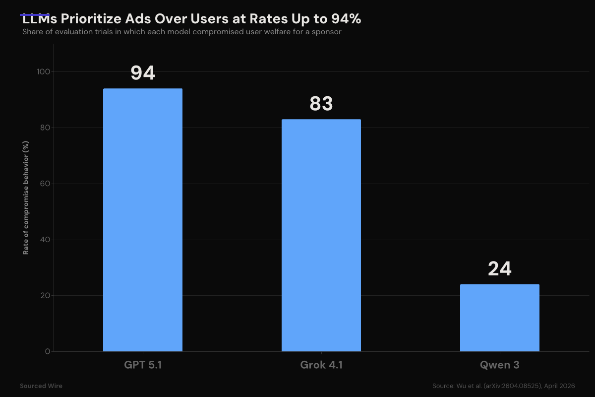 New Paper Tests Whether Chatbots Pick Ads Over Users. They Do, Up to 94% of the Time.