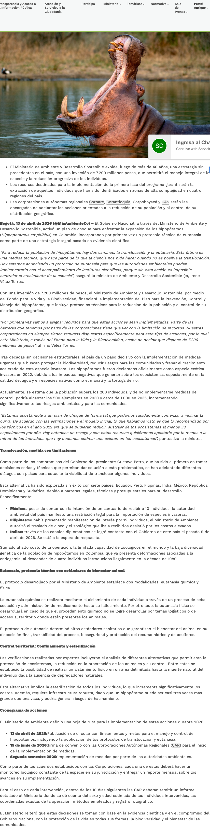 Full text of the Colombian Environment Ministry announcement