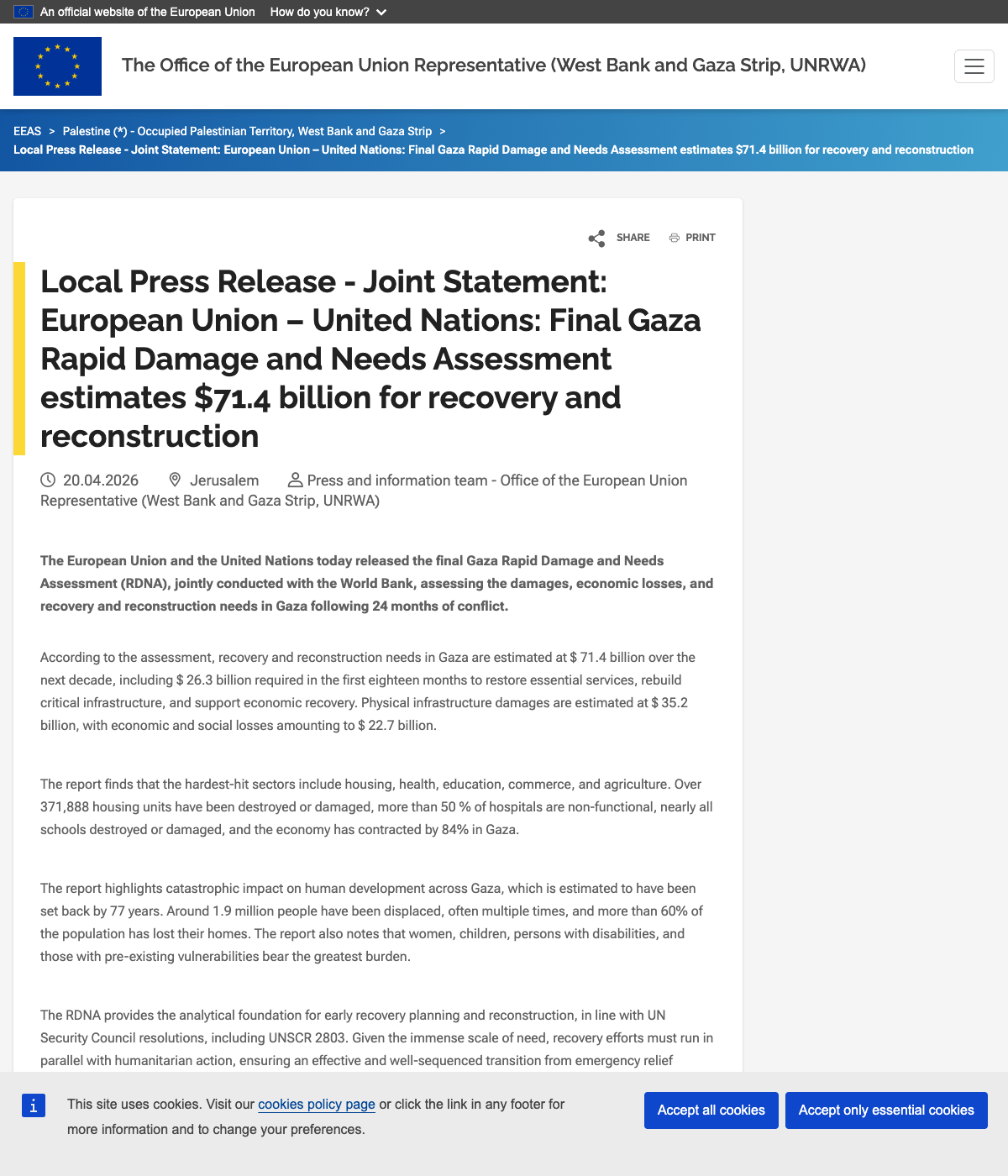 The joint EEAS-UN press release, April 20, 2026.