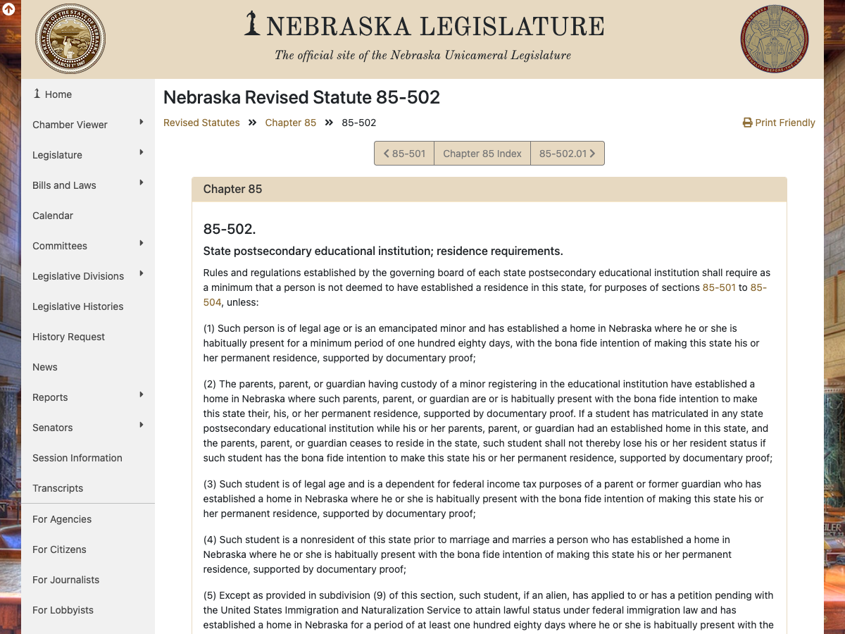 Nebraska Revised Statute 85-502, the provision targeted by the consent decree.