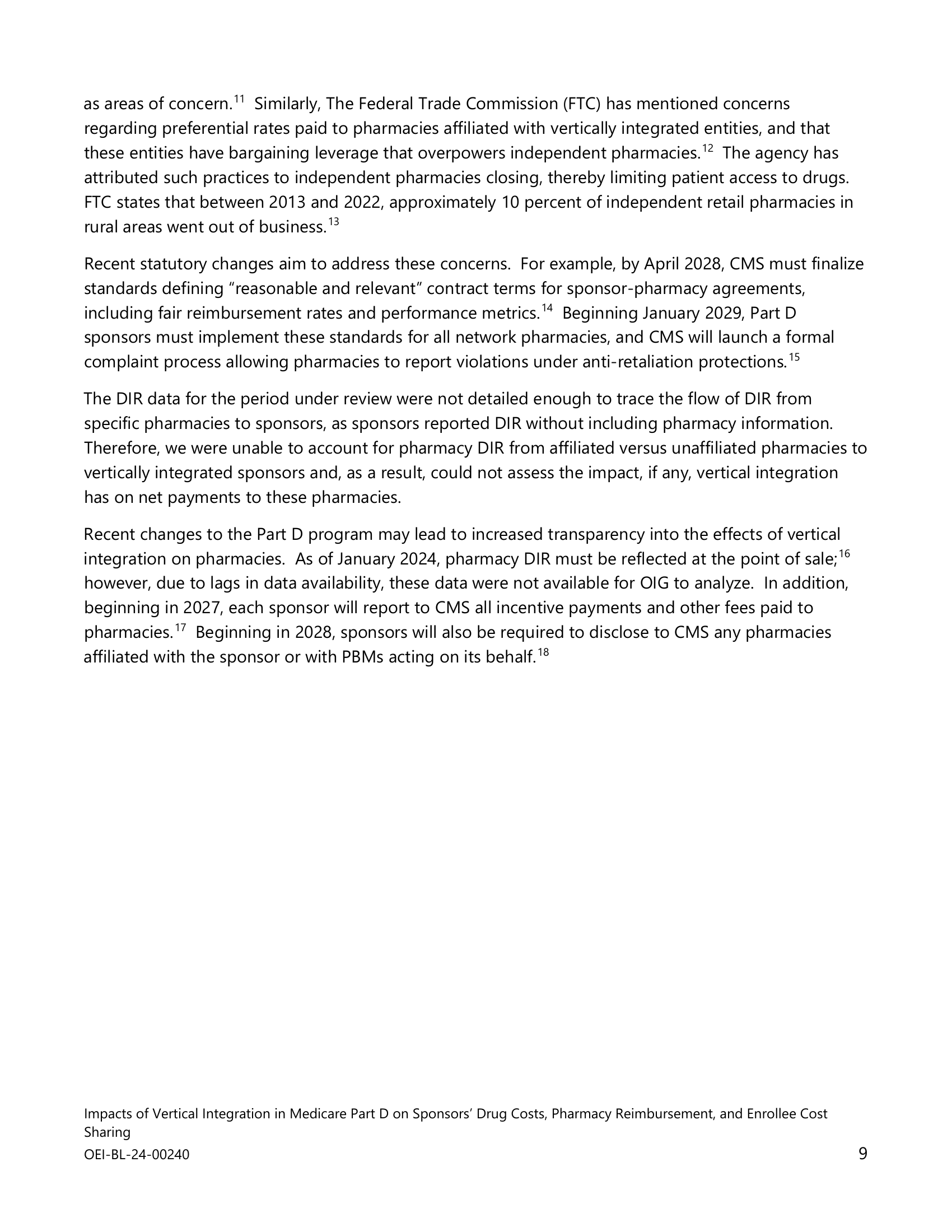 Out-of-pocket cost comparison from OIG report