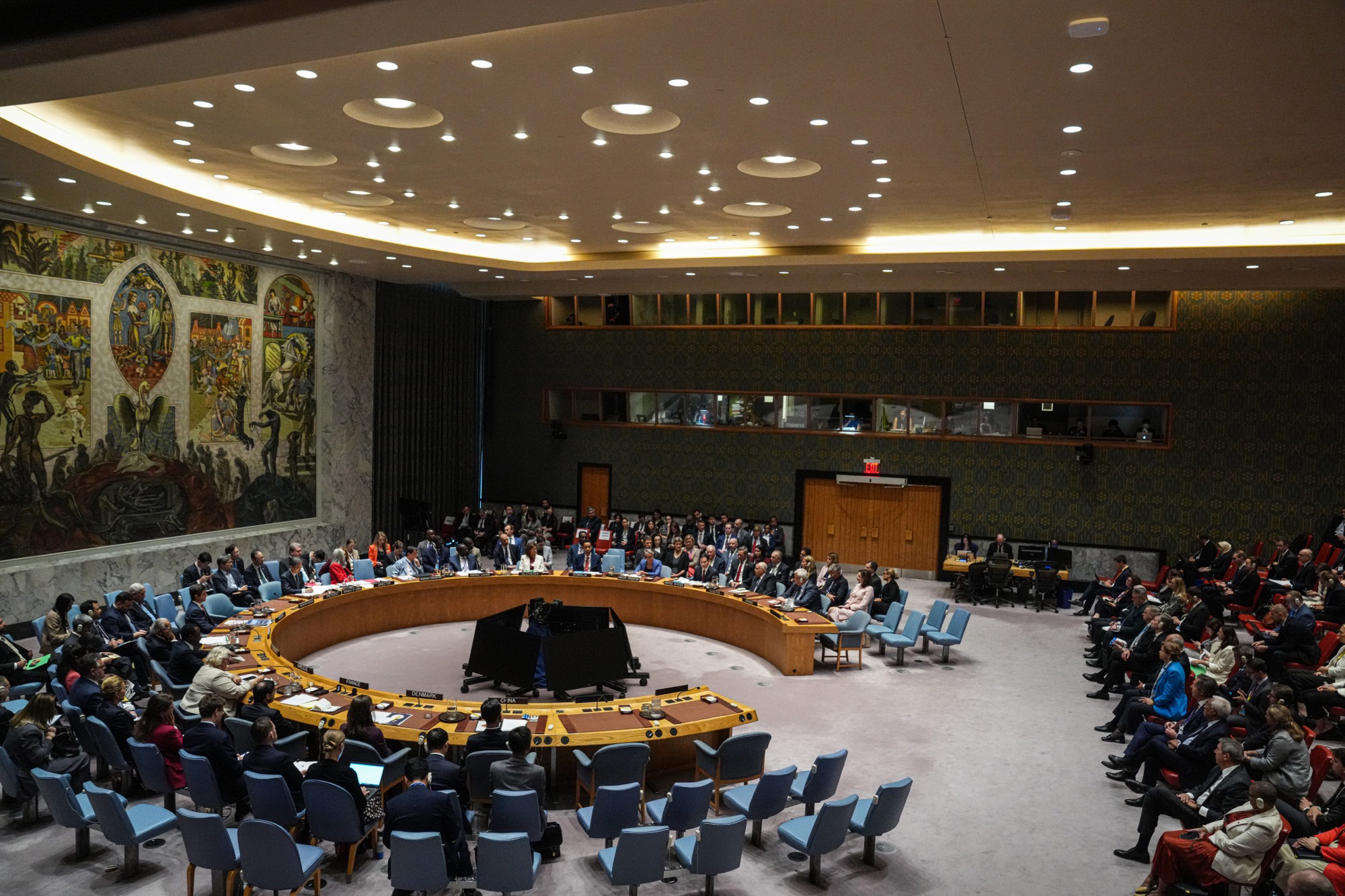 The UN Security Council chamber during a ministerial meeting on Ukraine. The Council convened an emergency open briefing on Ukraine on April 20, 2026, as Russian aerial attacks reached their highest monthly intensity of the year.